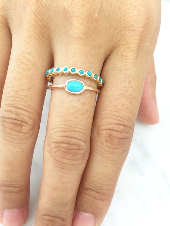14k solide or jaune 5 mm cabochon NATURELLES Sleeping Beauty Turquoise Ring Taille 7