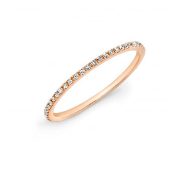Diamantmikropavering, massivt 14K guld diamantband i alliansstil, stapelbart 1 mm diamantband, diamantvigselring