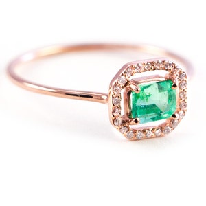 Emerald Ring, Micropave Ring , Diamond Ring, Gold Emerald Ring, Gold Ring, Engagement Ring, Statement Ring, Tula Jewelry