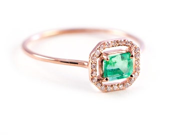 Emerald Ring, Micropave Ring , Diamond Ring, Gold Emerald Ring, Gold Ring, Engagement Ring, Statement Ring, Tula Jewelry