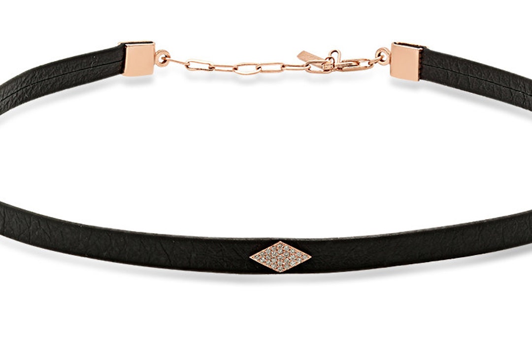 Leather Choker, Pave, Charm Choker, Adjustable Choker