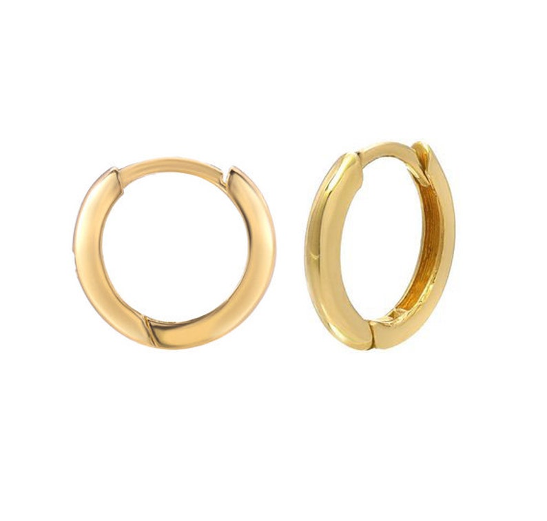 10mm Small 14K Solid Gold Hoop Earring, 10mm gold hoops, Cartilage Earring ,Small Huggies, Helix, Nose Earrings. image 1