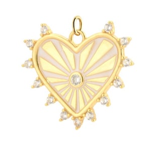 Heart Charm, Gold Enamel Heart Pendant, Heart Shape Pendant  With Diamonds, 14Kgold Pendant, Silver Pendant