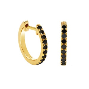 14K Gold Micro Pave Black Diamond Hoop, Cartilage Cuff, Cartilage Earring, 11mm hoops, Black Diamond Earrings, Helix, Nose  Small Hoops