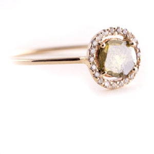 Diamond Slice  Ring, Yellow 14K Gold Ring, Engagement Ring, Modern Engagement Ring, Rose Cut Diamond, Diamond Slice, Green Diamond.