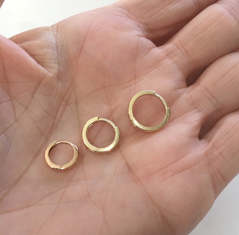 10mm Small 14K Solid Gold Hoop Earring, 10mm gold hoops, Cartilage Earring ,Small Huggies, Helix, Nose Earrings. image 4