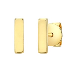 14k solid gold bar stud earrings, Cartilage Earring, Tiny Stud Earrings, Minimalist Earrings, Gift For Her.