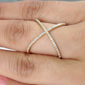 X Ring, Pave' Diamond Ring, Modern Ring, 14K Gold Ring, Tula Jewelry. image 4