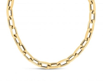 9mm 14K Gold Paper Clip Chain Necklace, Large Paper Clip Necklace