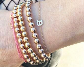 Set 4 Braccialetti Elasticizzati Oro Rosa Con Ciondolo Iniziale, Gioielli Per Donna E Ragazza, Regalo Idea