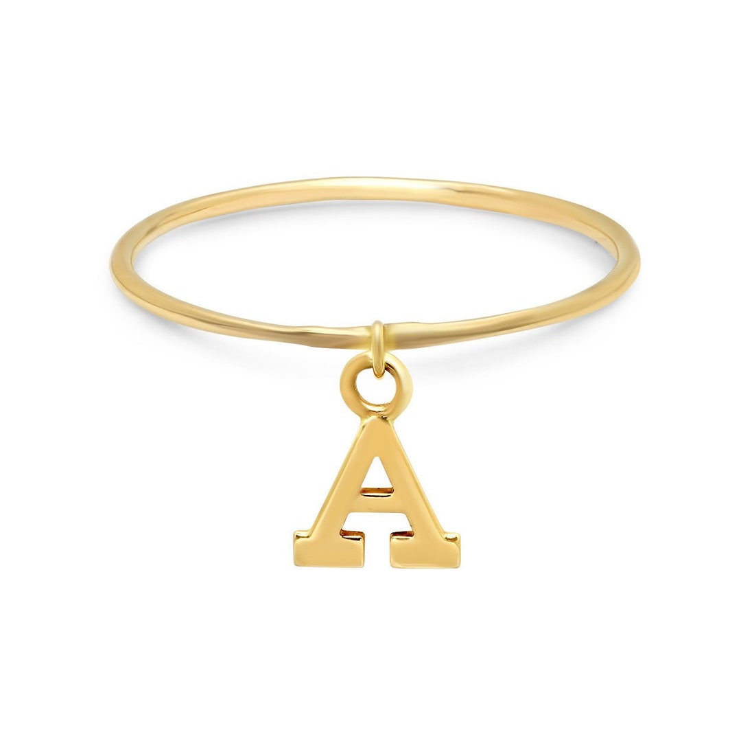 14K Gold Letter Ring, Personalized Ring, Alphabet Ring, Solid Gold ...