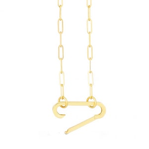 14K Gold Paper Clip Chain With Push-Lock Charm Clasp, Necklace With Charm Enhancer.