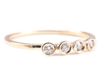 14K Solid Gold 4 Diamonds Ring, Gold Stacking  Ring, Gold Diamond Ring, Engagement Ring, Bezel Set Diamond Band