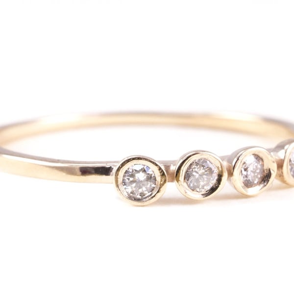 Anillo de diamantes 14K solid gold 4, anillo de apilamiento de oro, anillo de diamantes de oro, anillo de compromiso, banda de diamantes en forma de bisel