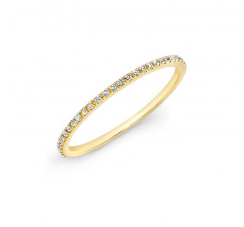 Diamond Micropave' Ring, Solid 14K Gold Full Eternity style Diamond Band, Stacking 1mm Diamond Pave' Band, Diamond Wedding Band yellow 14 kgold