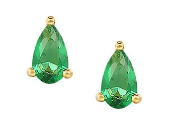 14K Gold Emerald Pear Shape Stud Earring, Emerald Post, Tear Drop Stud, Small Studs Earrings, Cartilage Earring, Conch Earring