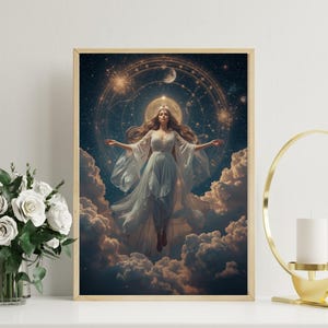 Celestial Goddess Wall Art Divine Feminine Digital Print Mystical Moon Stars Poster Spiritual Boho Decor Ethereal Fantasy Instant Download