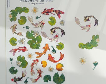 Koi Fish Pond Stickers: Waterlilies, Water Resistant Vinyl