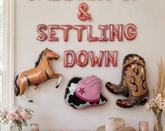 Saddling Up and Settling Down Banner, Last Rodeo Western Bachelorette Decor Derby Party