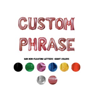 Banner de globos con letras personalizadas de 16 pulgadas / Globos de mylar con letras y frases personalizadas / Banner de colores oro rosa, dorado, plateado, rojo, rosa, negro y azul