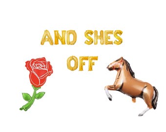 And Shes Off  banner 16 inches | Cinco de Mayo Bach Banner Kentucky Derby Theme Party Bach Party Mexican Party
