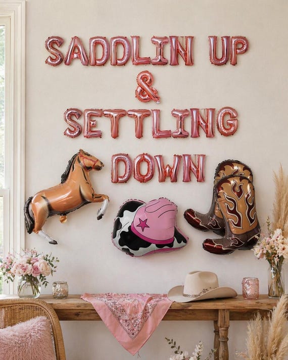Saddling Up and Settling Down Banner, Last Rodeo Western Bachelorette Decor Derby Party
