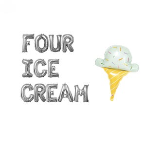 Four Ice Cream 4th Birthday Banner 16 inches | 4th Birthday Party Ice Cream Theme Baby 4th Birthday Fun 4th Birthday Party Decor