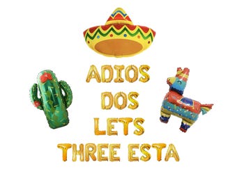 Adios Dos Lets Three Esta banner 16 inches | Taco Theme 3rd birthday Party Fiesta Taco Theme Party Cinco De Mayo Cactus Party Birthday Party