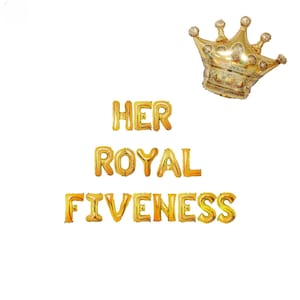 Bannière du 5e anniversaire Her Royal Fiveness 16 pouces | Fête 5e anniversaire sur le thème princesse Fête 5e anniversaire girly glam