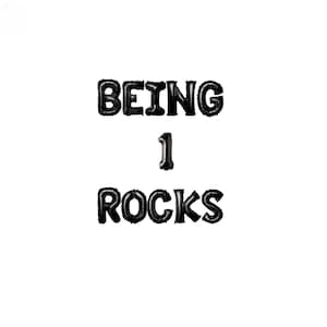 Being 1 Rocks Banner 16in non-floating Letters | Rock n Roll 1st Birthday Party Decor Born to Rock Birthday Party Music Theme party