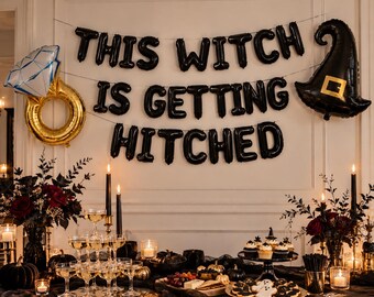 This Witch is Getting Hitched Balloon set for  Halloween Bachelorette, Spooky Bridal Shower Backdrop, Witch Bach Party Decor