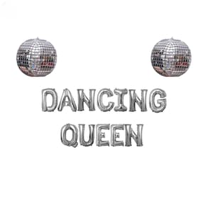 Dancing Queen Bachelorette Banner 16in| MamMa Mia Theme Bach Party Last Disco Silver 60s 70s Balloon Retro Groovy 80s 90s Balloons