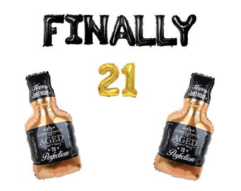 Finally 21 Banner 16in | 21st Birthday Party Happy 21st Birthday Twenty First Birthday Party Balloons Legally Drunk Rip fake ID