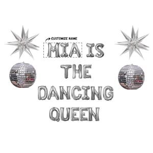 Dancing Queen Custom Banner Set | Mamma Mia Theme Bach Last Disco Silver 70s Retro Groovy 80s 90s Balloons 17th birthday Bachelorette