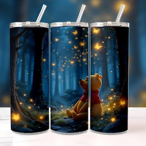 3D Winnie Pooh Night and Shine Tumbler Wrap PNG, 20oz Skinny Straight & Tapered Bear Sublimation Design, Cute Disney Digital Download