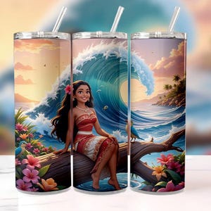 Moana Tumbler Wrap PNG, 20oz Splash Watercolor Sublimation Design, Disney Princess Digital Download, High Res Instant PNG File
