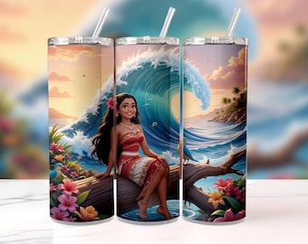 Moana Tumbler Wrap PNG, 20oz Splash Watercolor Sublimation Design, Disney Princess Digital Download, High Res Instant PNG File