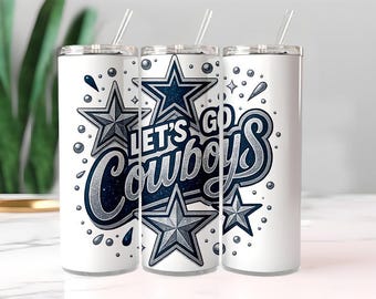 Let's Go Cowboys 20oz beker wrap png, zilveren glitter sterren western design, trendy sublimatie wrap, instant download voor DTF-overdracht