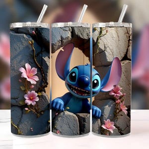 3D Funny Stitch Tumbler Wrap PNG, 20oz Skinny Sublimation Design, Cartoon Character Digital Download, Disney Stitch Tumbler Art