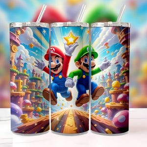 Mario & Luigi 20 Unzen Skinny Becher mit Strohhalm | Super Mario Bros Tasse | Nintendo Gamer Geschenk | Edelstahl Reisebecher