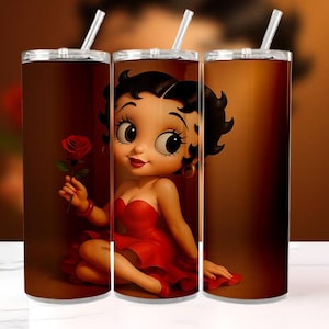 Cute Betty Boop Love Tumbler Wrap PNG, 20oz Skinny Straight & Tapered Sublimation Design, Retro Cartoon Digital Download