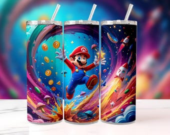 Tumbler Wrap Super Mario PNG / Design da gioco ad acquerello da 20 once / Sublimazione ad alta risoluzione per tumbler sottili / Download digitale istantaneo