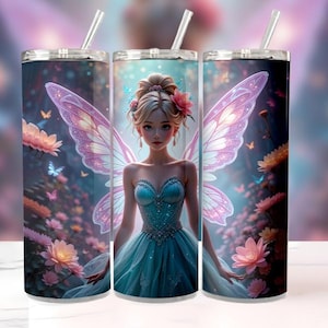 Tinkerbell Neon Colorful Tumbler Wrap PNG, Princess Sublimation Design for 20oz Skinny & Tapered Fairy Tumblers, Custom Tumbler Wrap