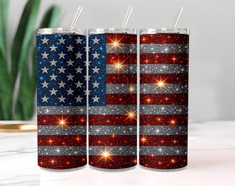 USA vlag Tumbler Wrap PNG, 4 juli 20 oz skinny Tumbler sublimatie, patriottische glitter digitale download, Independence Day cadeau