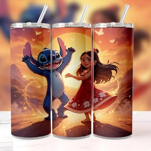 3D Lilo, Angel and Stitch Love Tumbler Wrap PNG, 20oz Skinny Straight & Tapered Sublimation Design, Cute Couple Digital Download