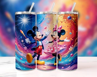 Mickey Mouse Tumbler Wrap PNG | 20oz Disney Watercolor Splash Design | High-Res Skinny Tumbler Sublimation | Instant Digital Download