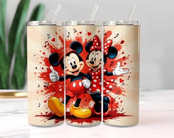 Mickey Mouse and Minnie Tumbler Wrap PNG | 20oz Skinny Watercolor Splash | Disney Couple Sublimation Design | Instant Digital Download
