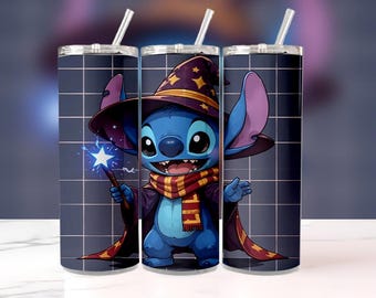 Stitch Wizard Tumbler Wrap | Leuke magere beker van 20 oz met magische steek, png | Sublimatieontwerp fantasie toverstaf