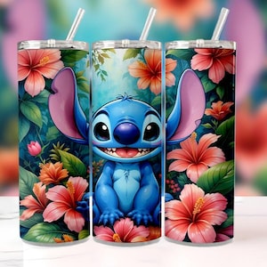 Stitch with Flowers Clipart PNG, Cute Stitch 20oz Tumbler Wrap, Transparent Design, Instant Download, Sublimation Digital File