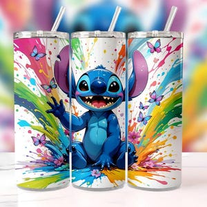 Stitch Splash Watercolor PNG, Cute Sublimation Digital Design, High-Resolution Instant Download, Stitch Clipart for Tumbler & Cricut